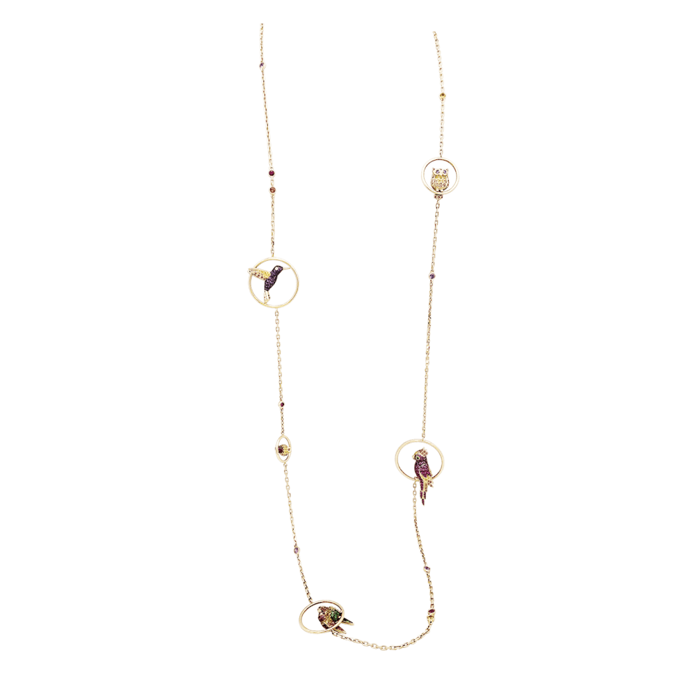 Sautoir Boucheron, "Nuri", or rose, saphirs multicolors, tsavorites et diamants.  1