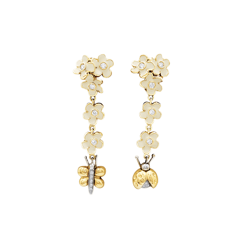 Boucles d'oreilles Roberto Coin, or rose, diamants, émail.  1