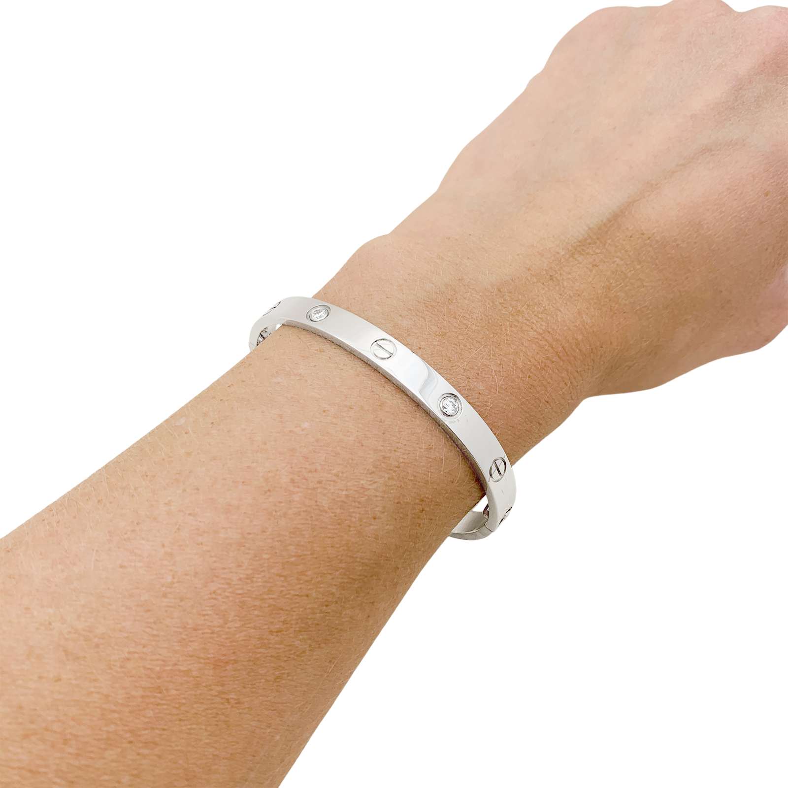 Bracelet Cartier, "Love", or blanc et diamants. 6
