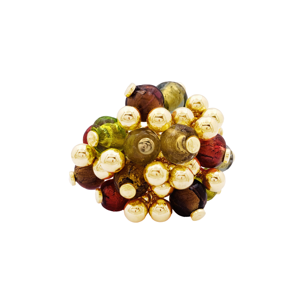 Bague vintage, "Pompon", or jaune, verre.  1