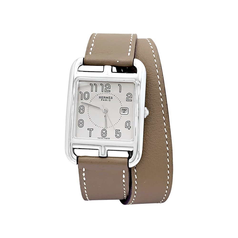 Montre Hermès, "Cape Cod", acier sur cuir.  1