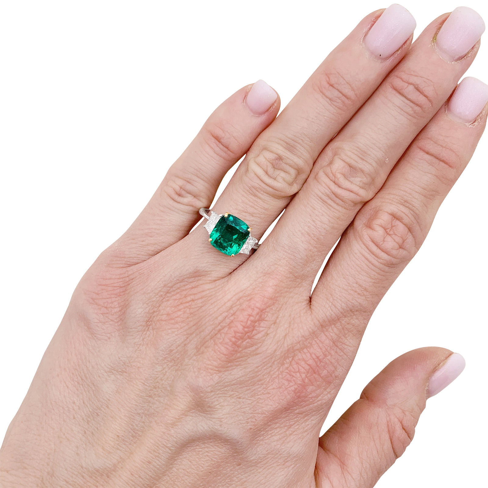 Bague émeraude, deux ors et diamants. 6