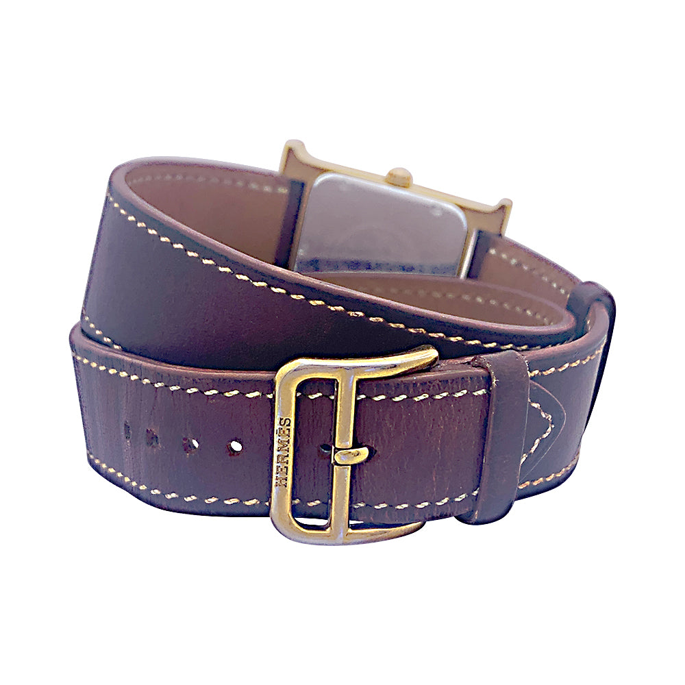 Montre Hermès,"Heure H", plaqué or, acier sur cuir. 3