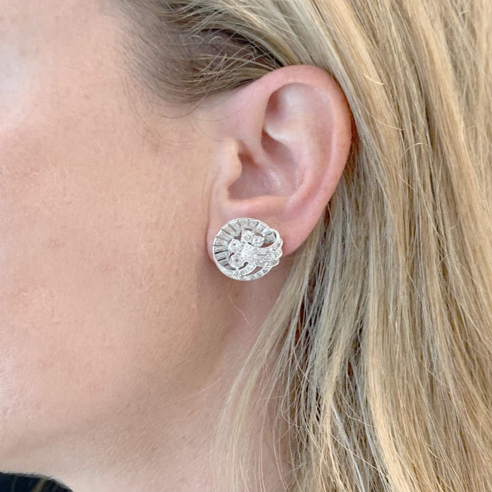 Boucles d'oreilles vintage diamants, platine. 6