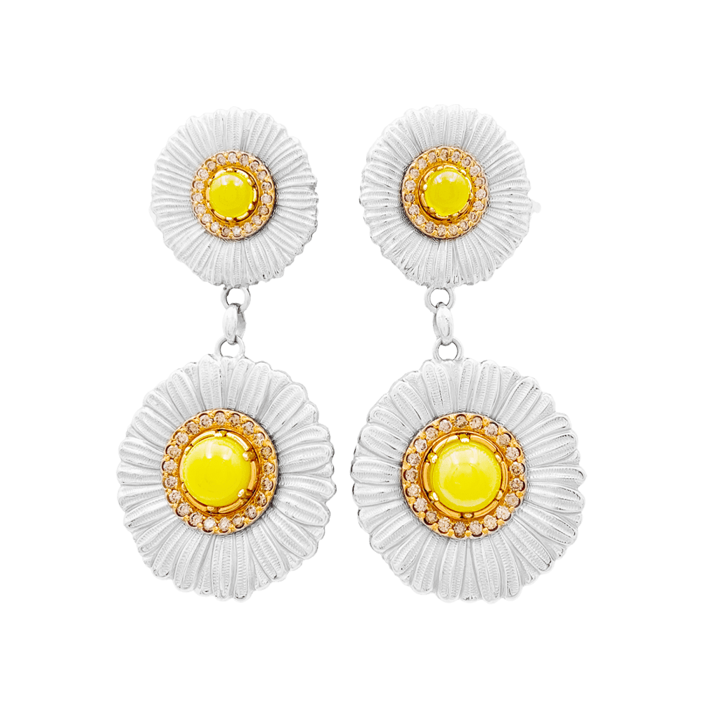 Boucles d'oreilles Buccellati, "Blossoms Color", or jaune, argent, diamants bruns, agates jaunes. 2