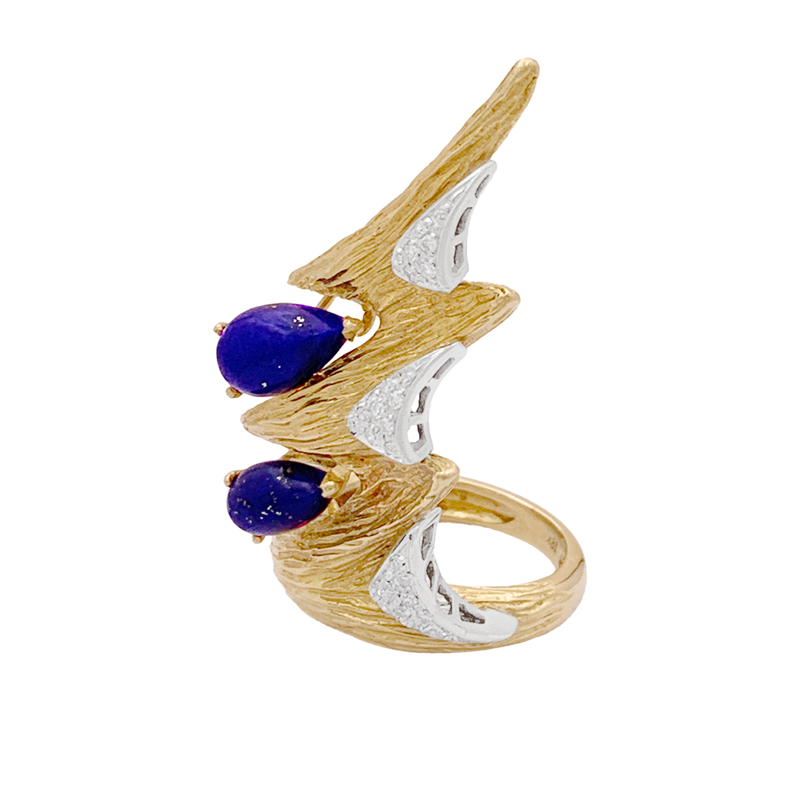 Bague "éclair" deux tons d'or 750/000, lapis lazuli et diamants. 2