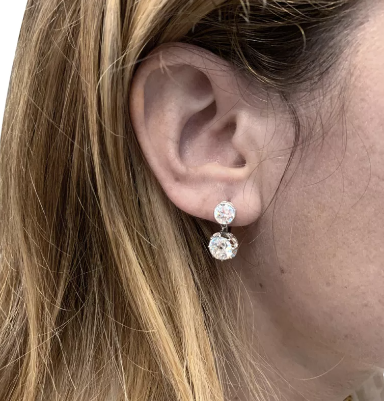Dormeuses en or rose, platine et diamants taille ancienne 4