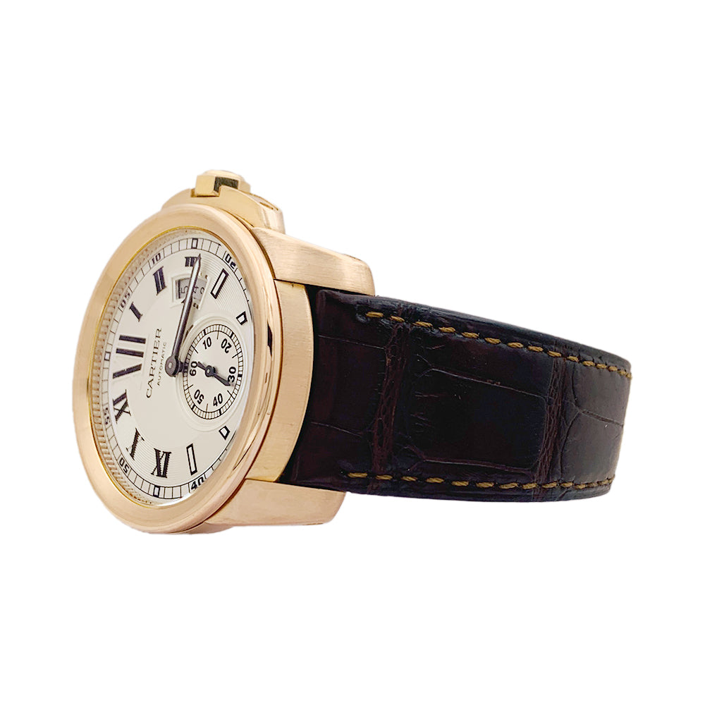 Montre Cartier, "Calibre de Cartier", or rose, cuir. 5