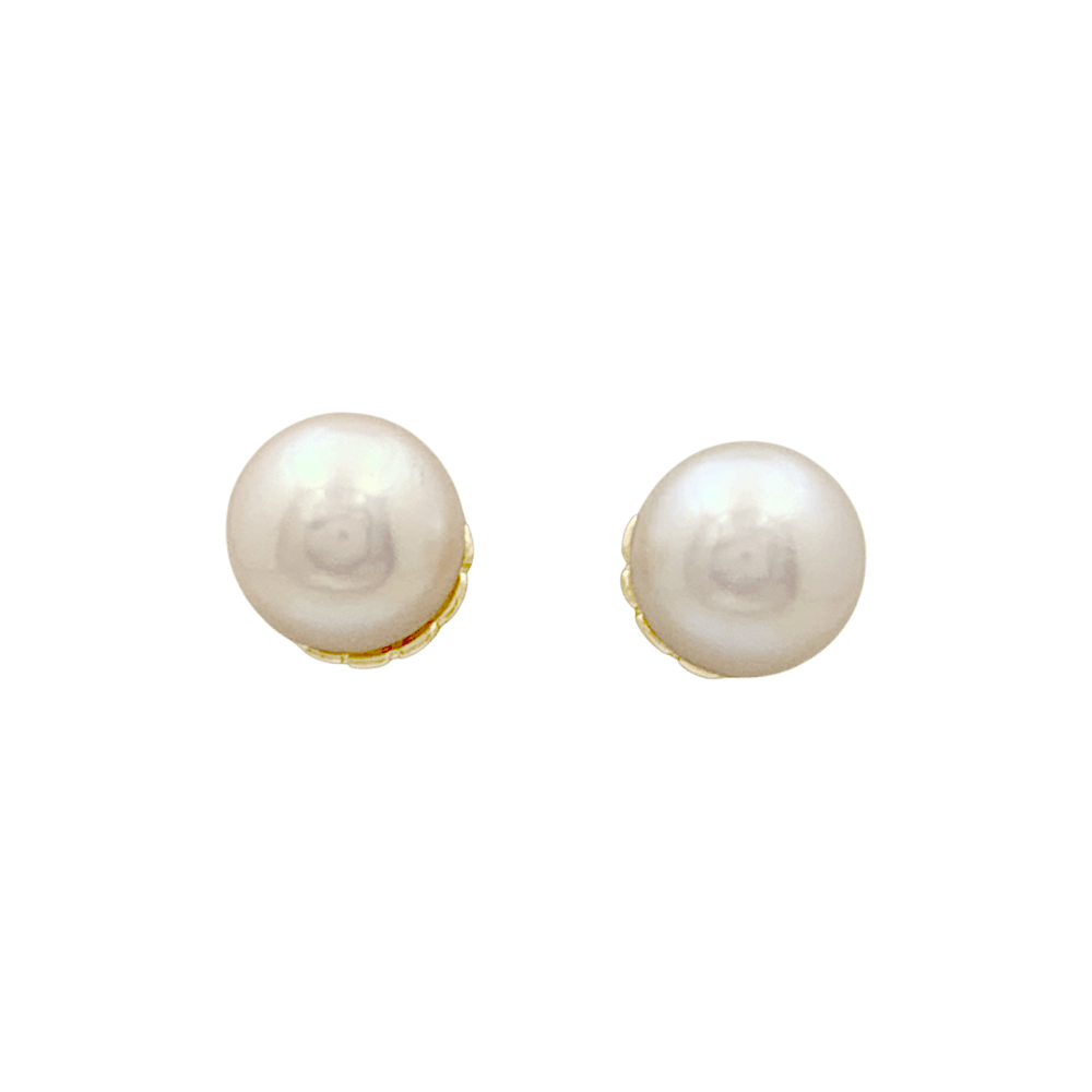 Boucles d'oreilles or jaune et perles.  1