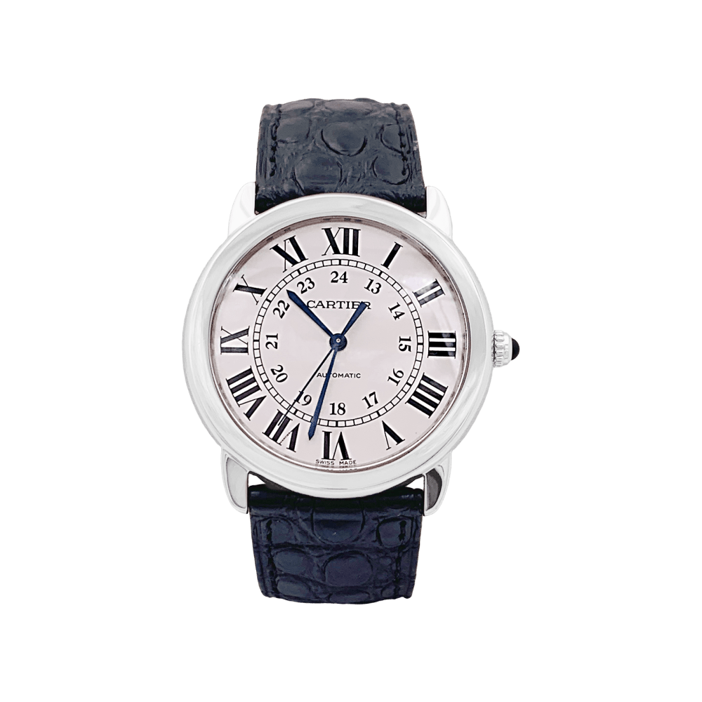 Montre Cartier, "Ronde Solo", acier, cuir.  1