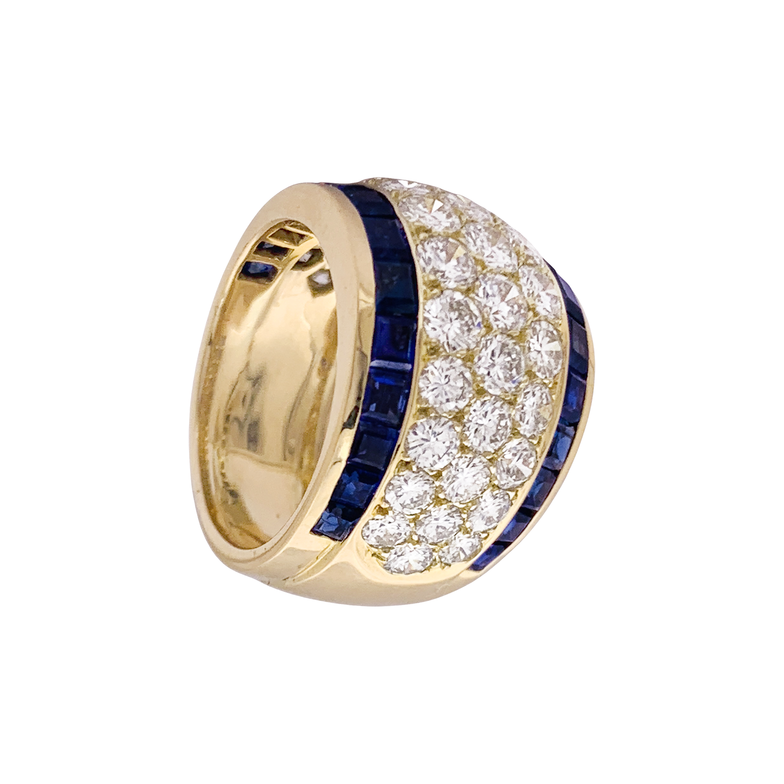Bague vintage or jaune, diamants, saphirs calibrés. 6