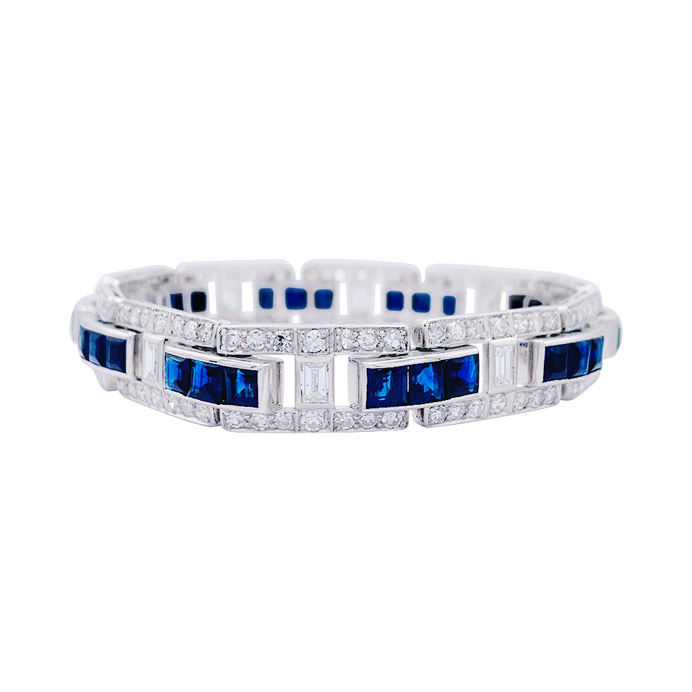 Bracelet platine, saphirs calibrés, diamants. 3