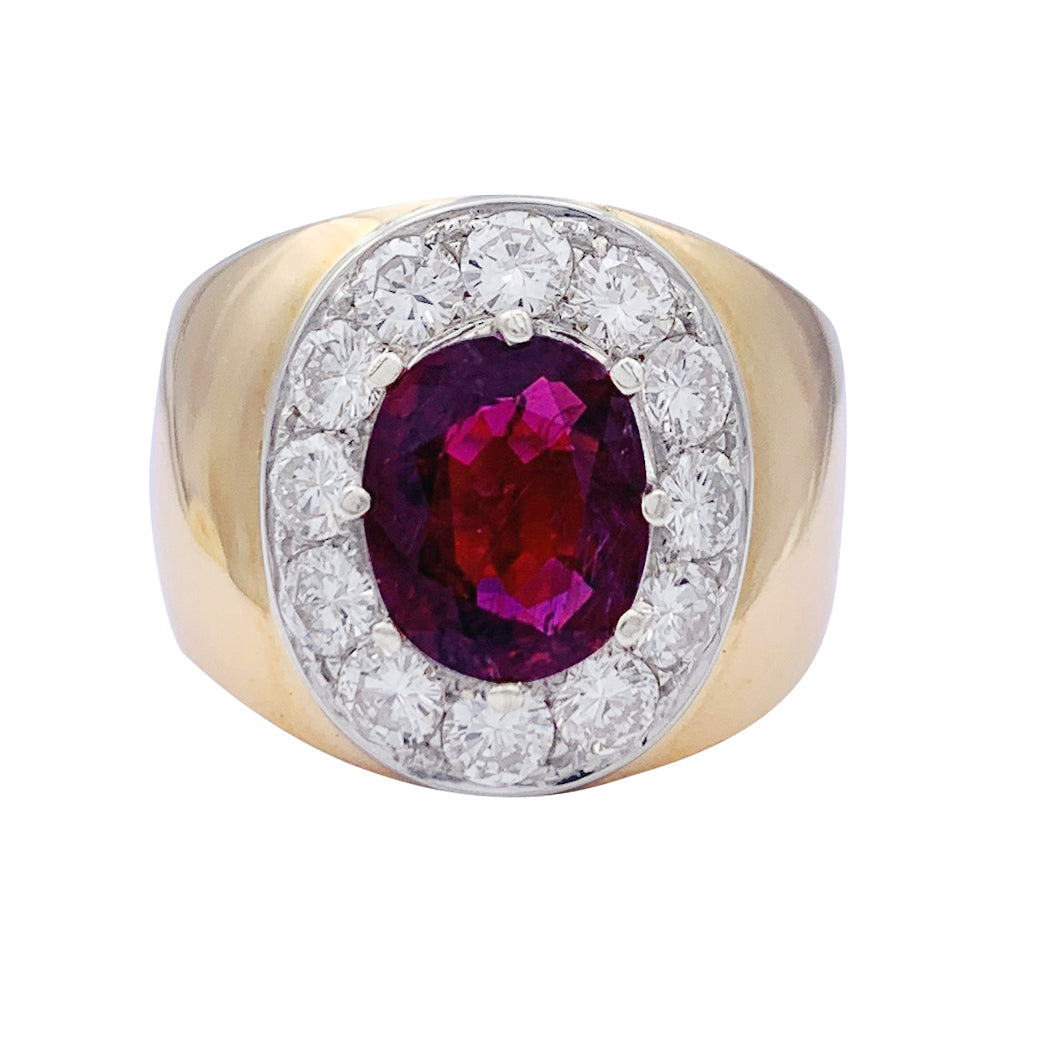 Bague jonc, or jaune, or blanc, rubis et diamants. 2
