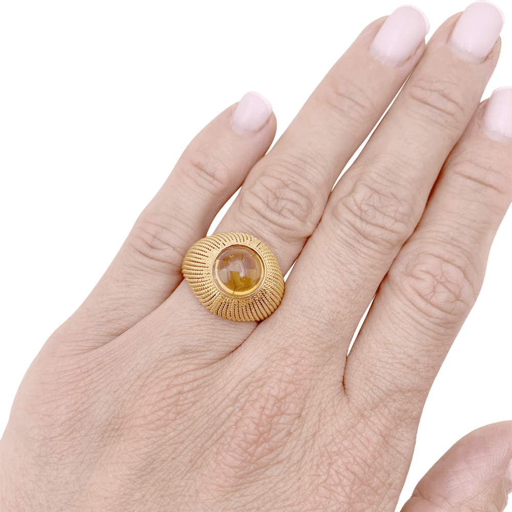 Bague vintage, or jaune, cabochon de citrine. 6