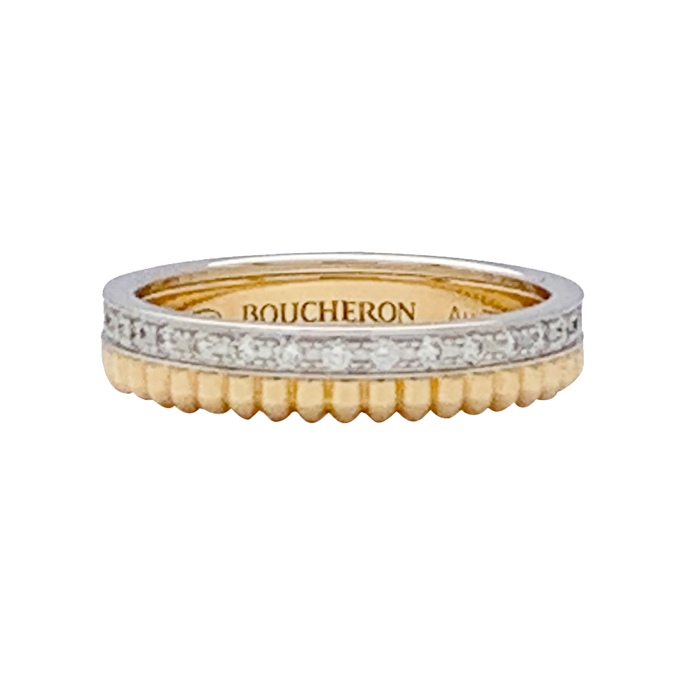 Bague Boucheron, “Quatre Radiant Edition Grosgrain”, deux ors et diamants.