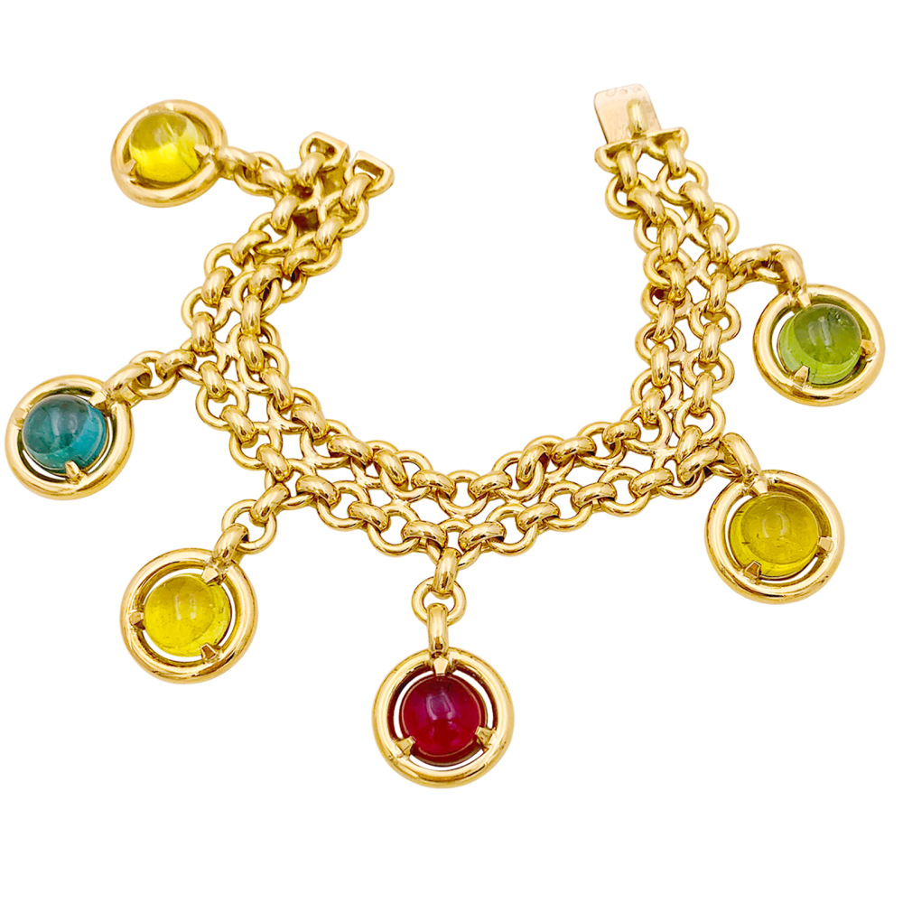 Bracelet or jaune, tourmalines de couleur. 3