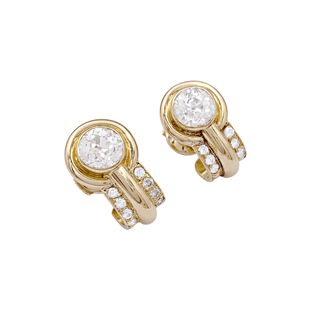 Boucles d'oreilles, or jaune et diamants.  2