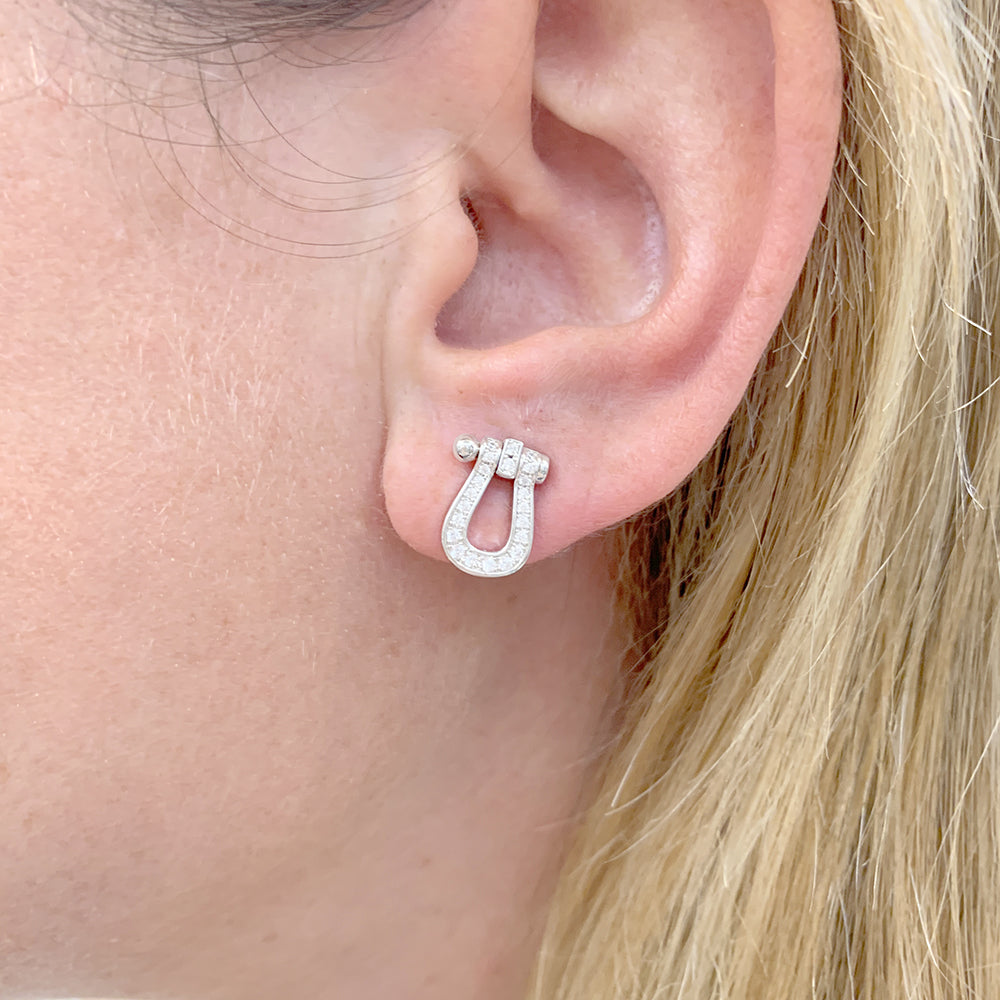 Boucles d'oreilles Fred, "Force 10", or blanc, diamants. 4