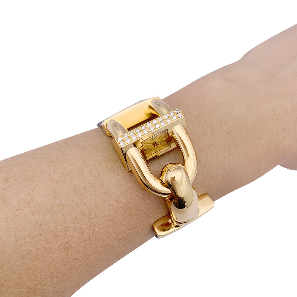 Montre Van Cleef & Arpels "Cadenas" or jaune, diamants, cuir. 6