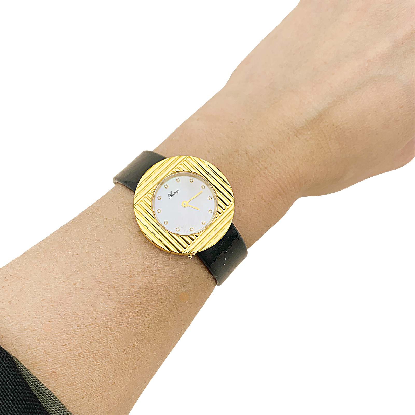 Montre Poiray "Ma Seconde" acier, or, cuir, nacre, diamants. 1