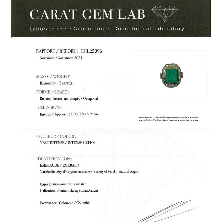 Bague deux ors émeraude et diamants. 12