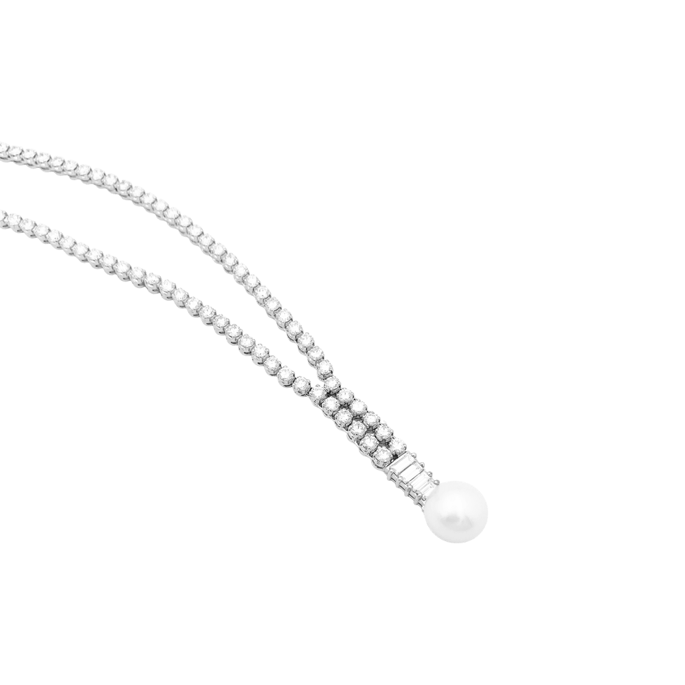 Collier diamants, perle de culture blanche.  4