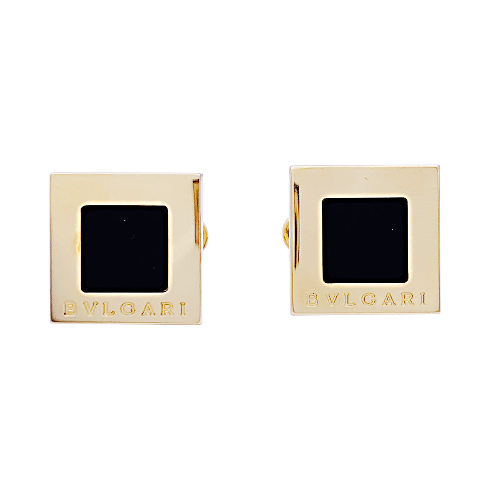 Boutons de manchette Bulgari "Quadrato" or jaune, onyx. 1