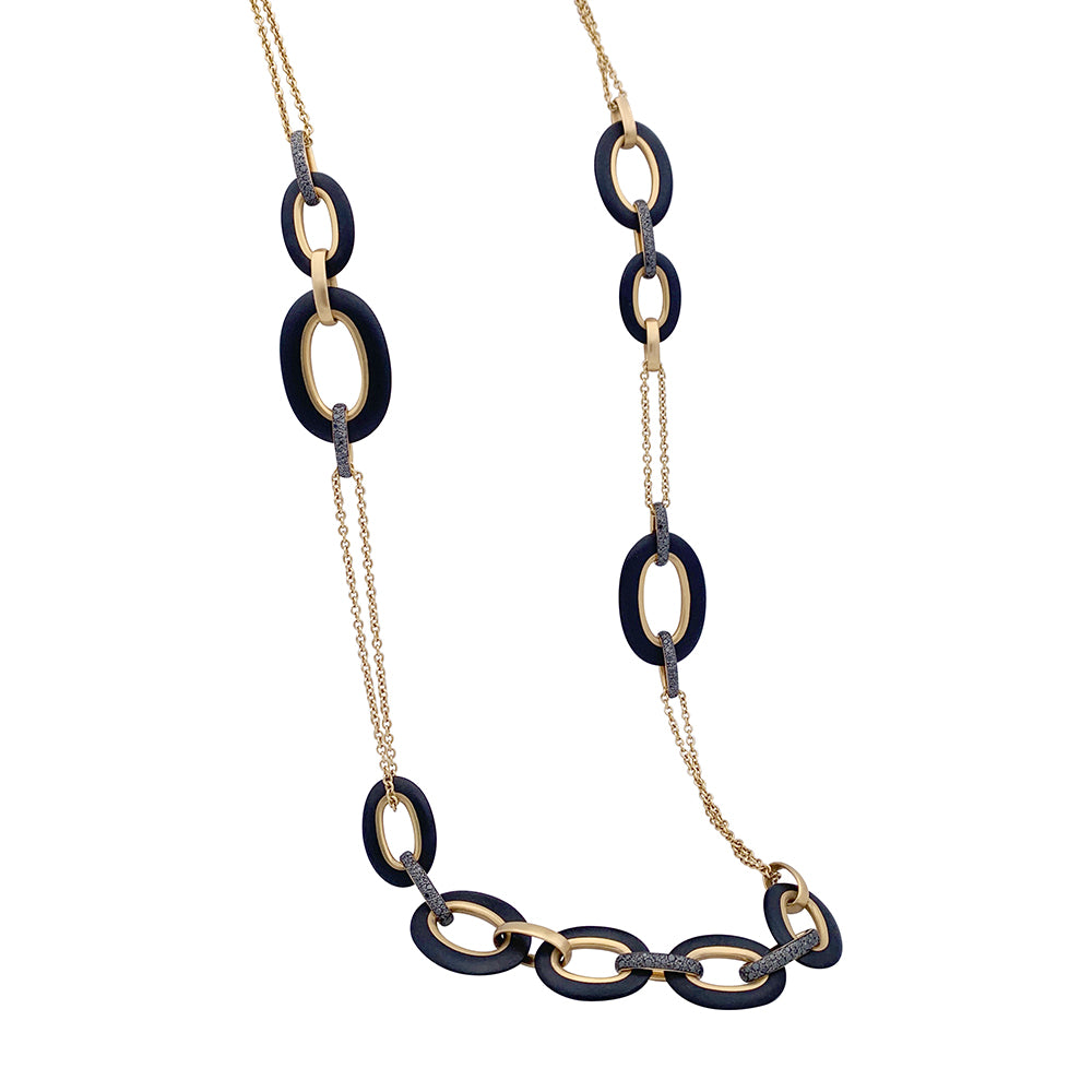 Sautoir Pomellato "Victoria" or rose, diamants noirs, jais. 4