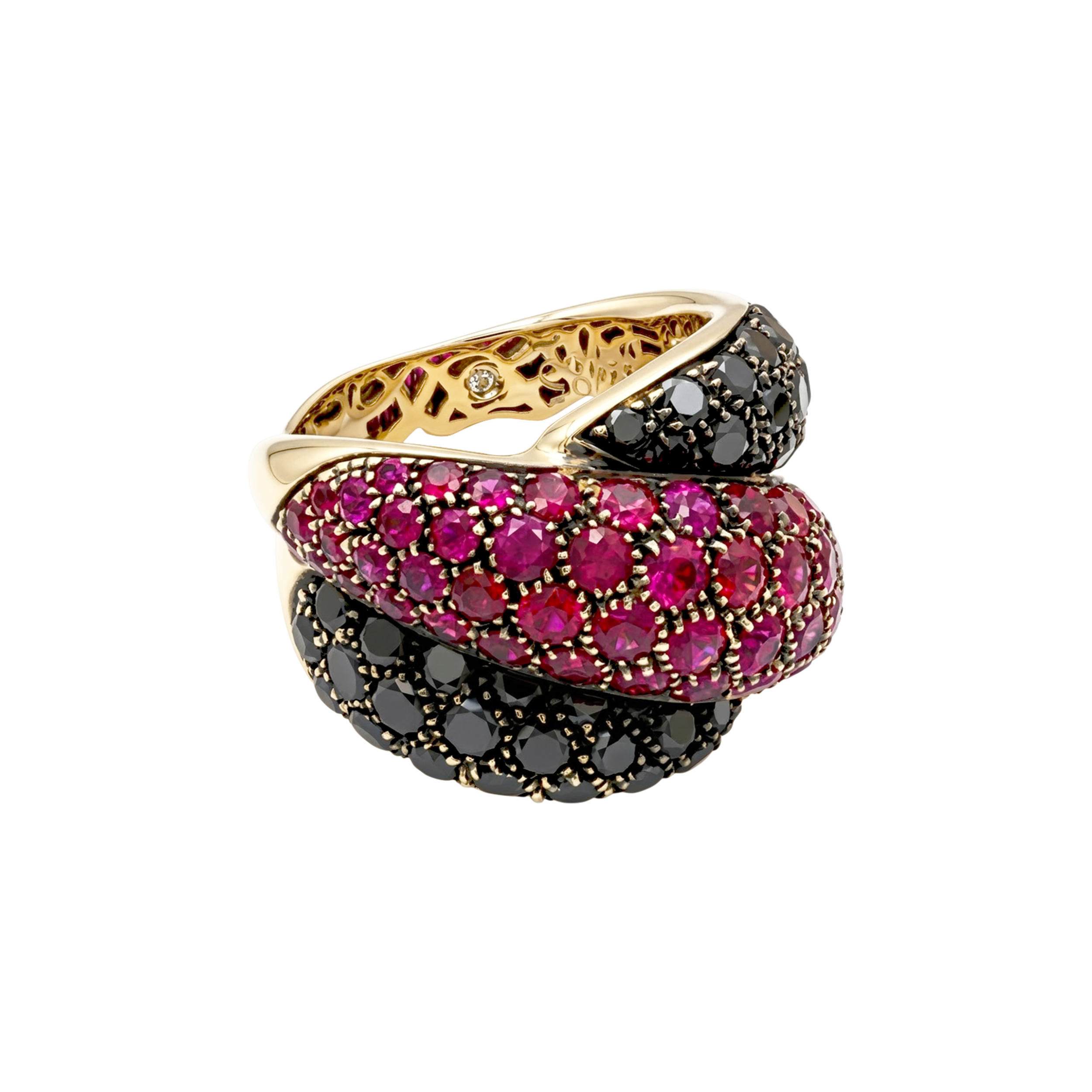 Bague Damiani «Gomitolo», diamants noirs et rubis. 2