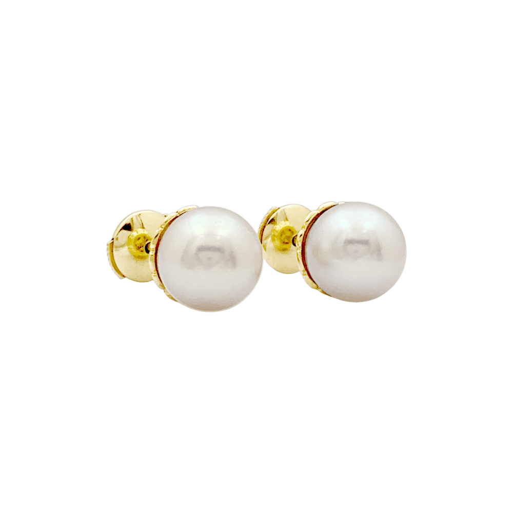 Boucles d'oreilles or jaune et perles.  4