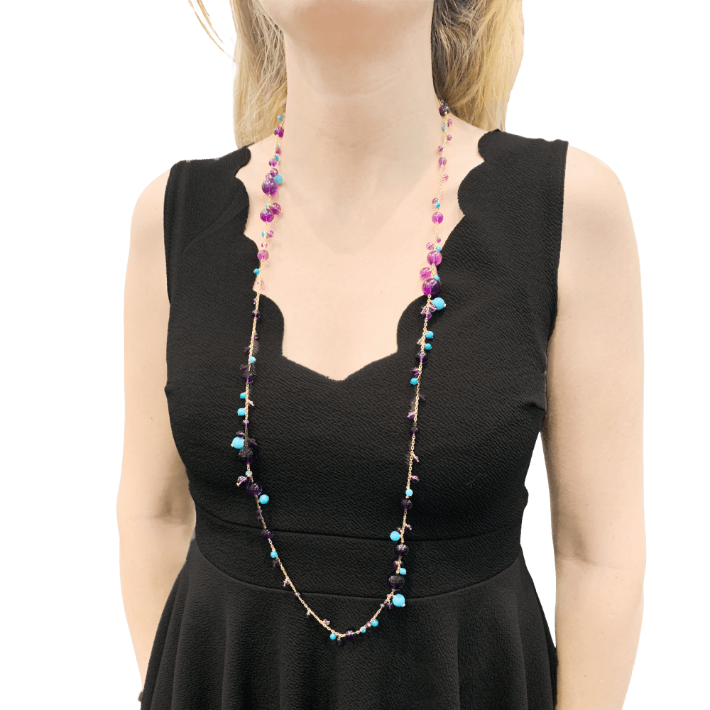 Sautoir Cartier, "Délices de Goa", or rose, améthystes, turquoises et diamants. 7