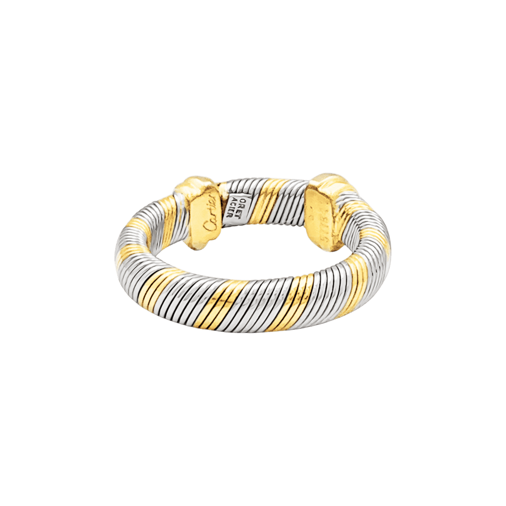 Bague Cartier, "Trinity", trois tons d'or et acier. 4