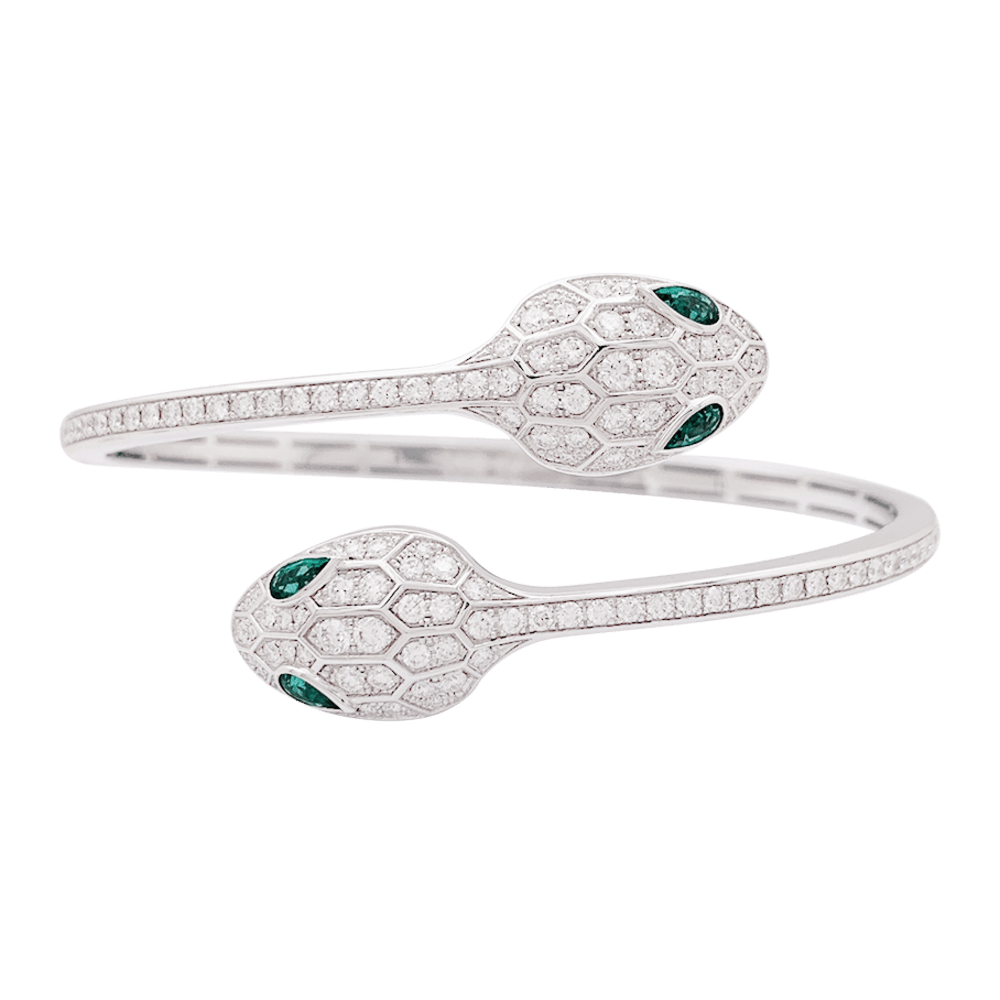 Bracelet Bulgari "Serpenti Seduttori" or blanc, diamants, émeraudes. 1