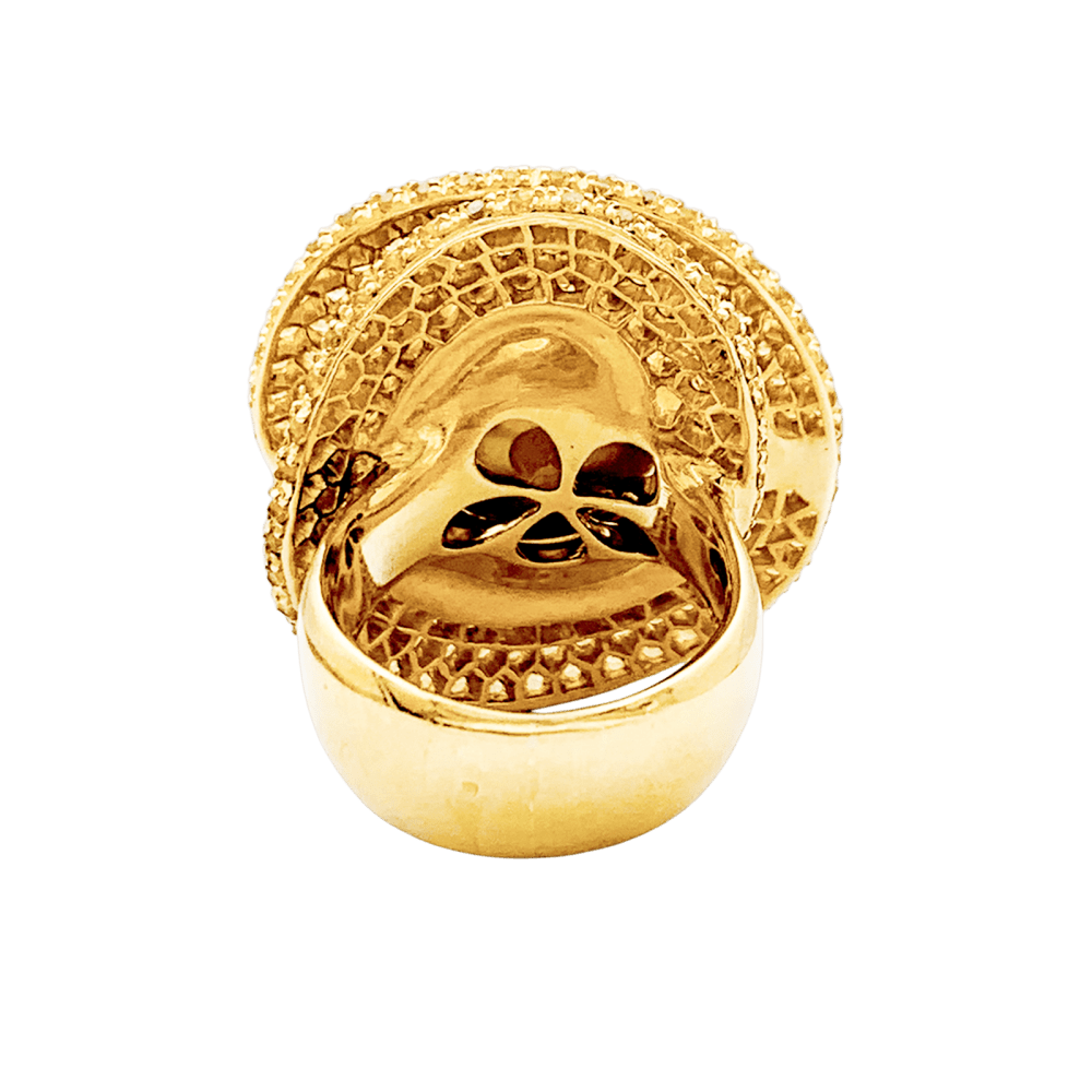 Bague perle gold, diamants blanc, saphirs de couleur, or jaune.  4