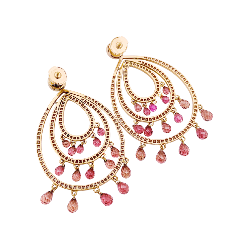 Pendants d'oreilles, or rose, diamants et tourmalines. 3