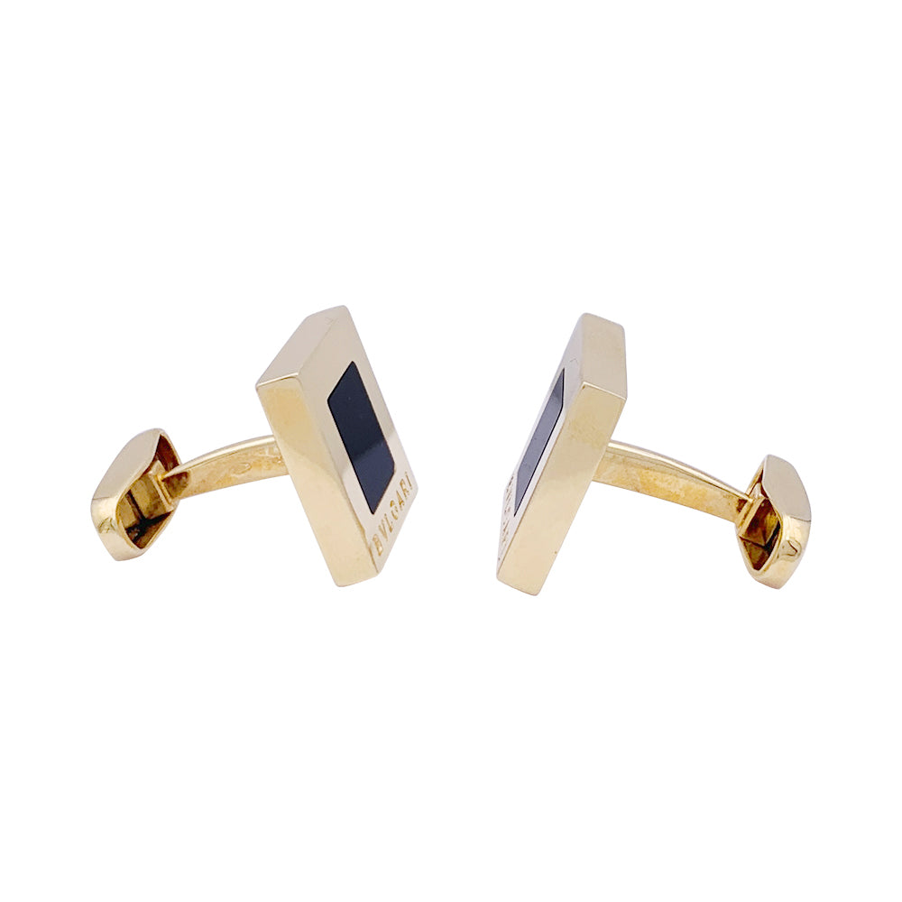 Boutons de manchette Bulgari "Quadrato" or jaune, onyx. 2