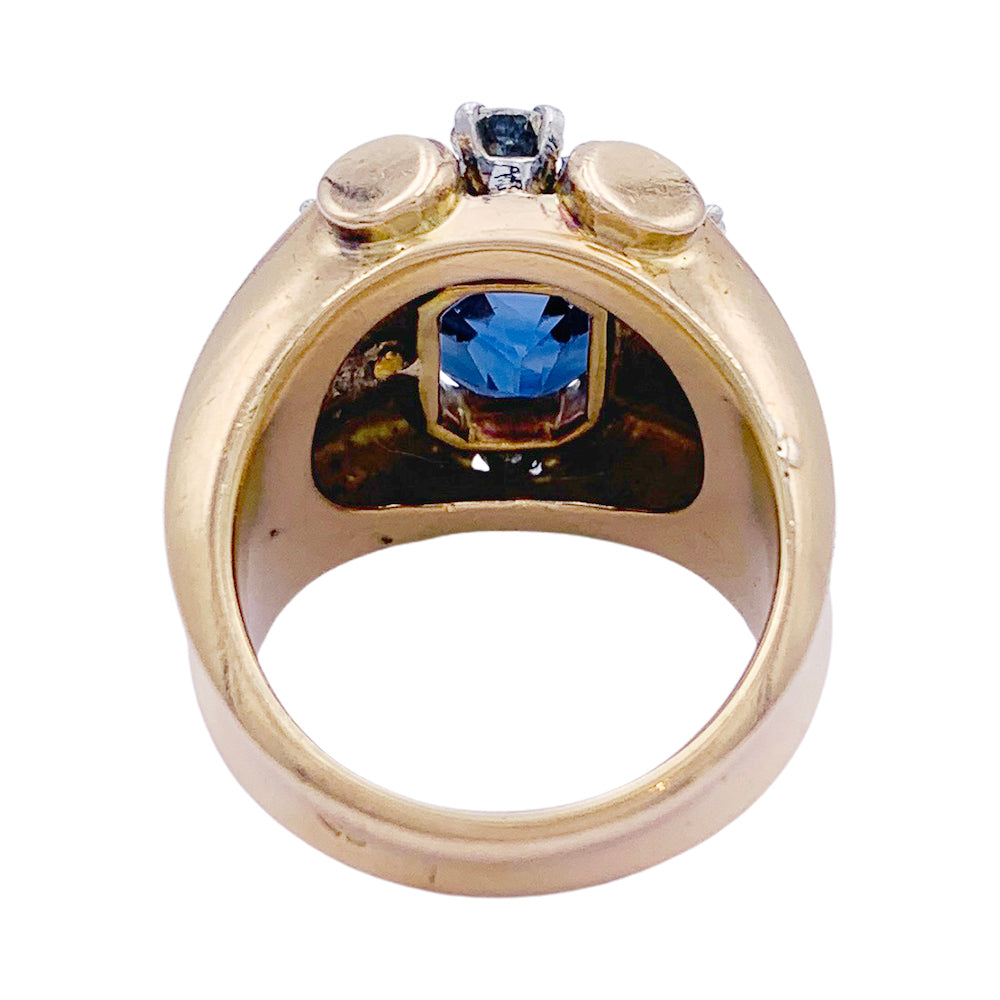 Bague vintage saphir, diamants, or jaune et platine. 5