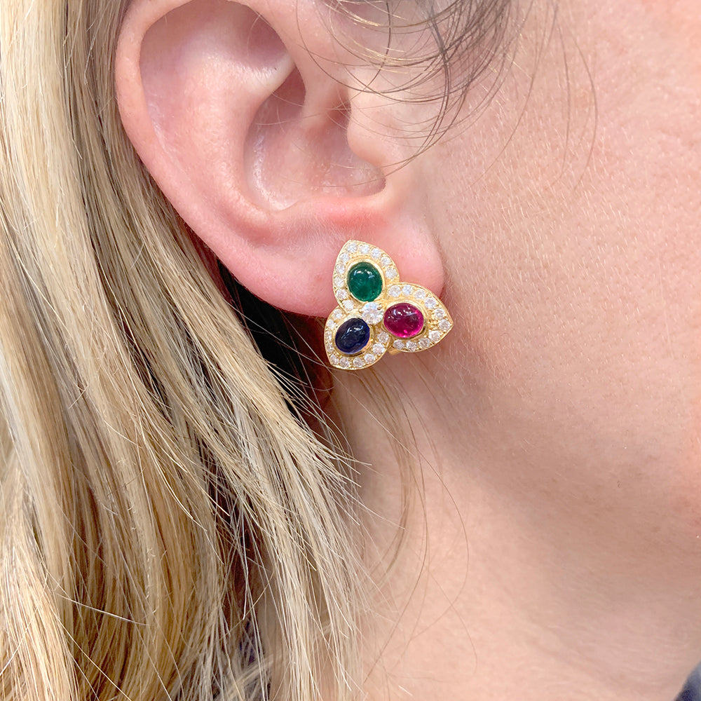 Boucles d'oreille "Tutti Frutti" or jaune, diamants, pierres de couleurs. 5