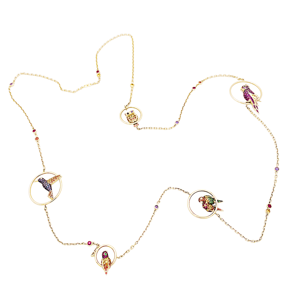 Sautoir Boucheron, "Nuri", or rose, saphirs multicolors, tsavorites et diamants.  4