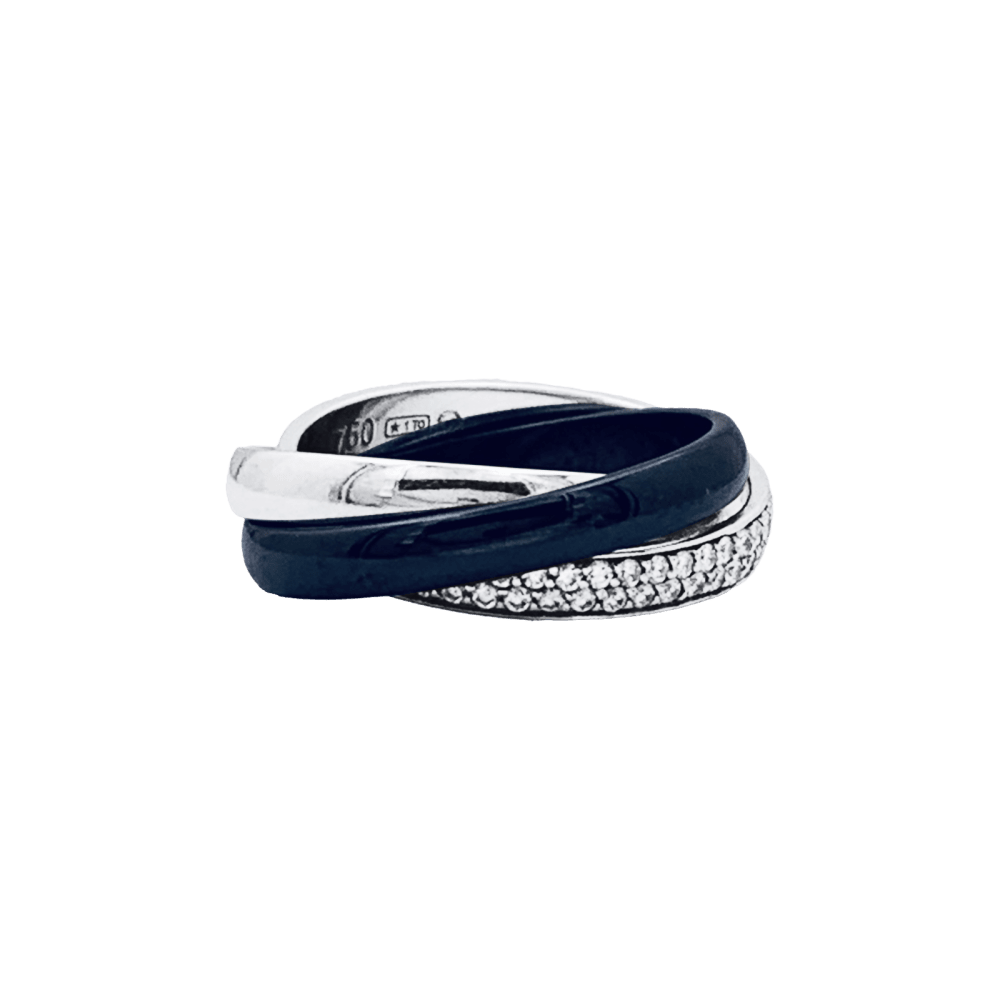 Bague Cartier, "Trinity", or blanc, céramique noire, diamants.  3