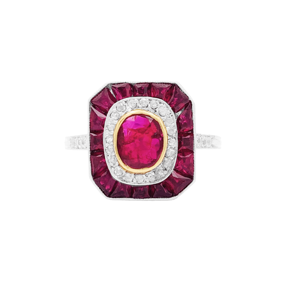Bague platine, or sertie de rubis et diamants. 1