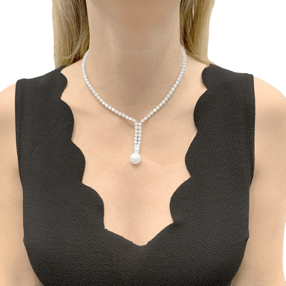 Collier diamants, perle de culture blanche.  6