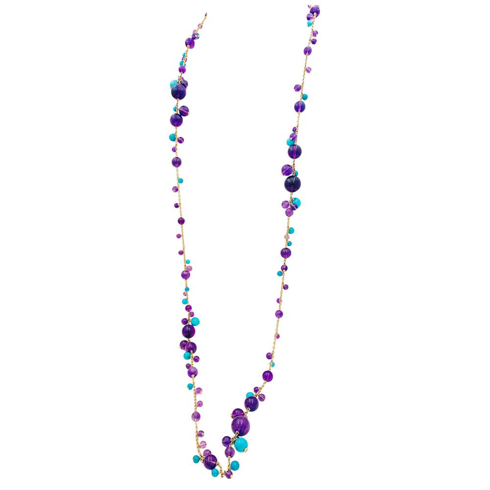 Sautoir Cartier, "Délices de Goa", or rose, améthystes, turquoises et diamants. 4