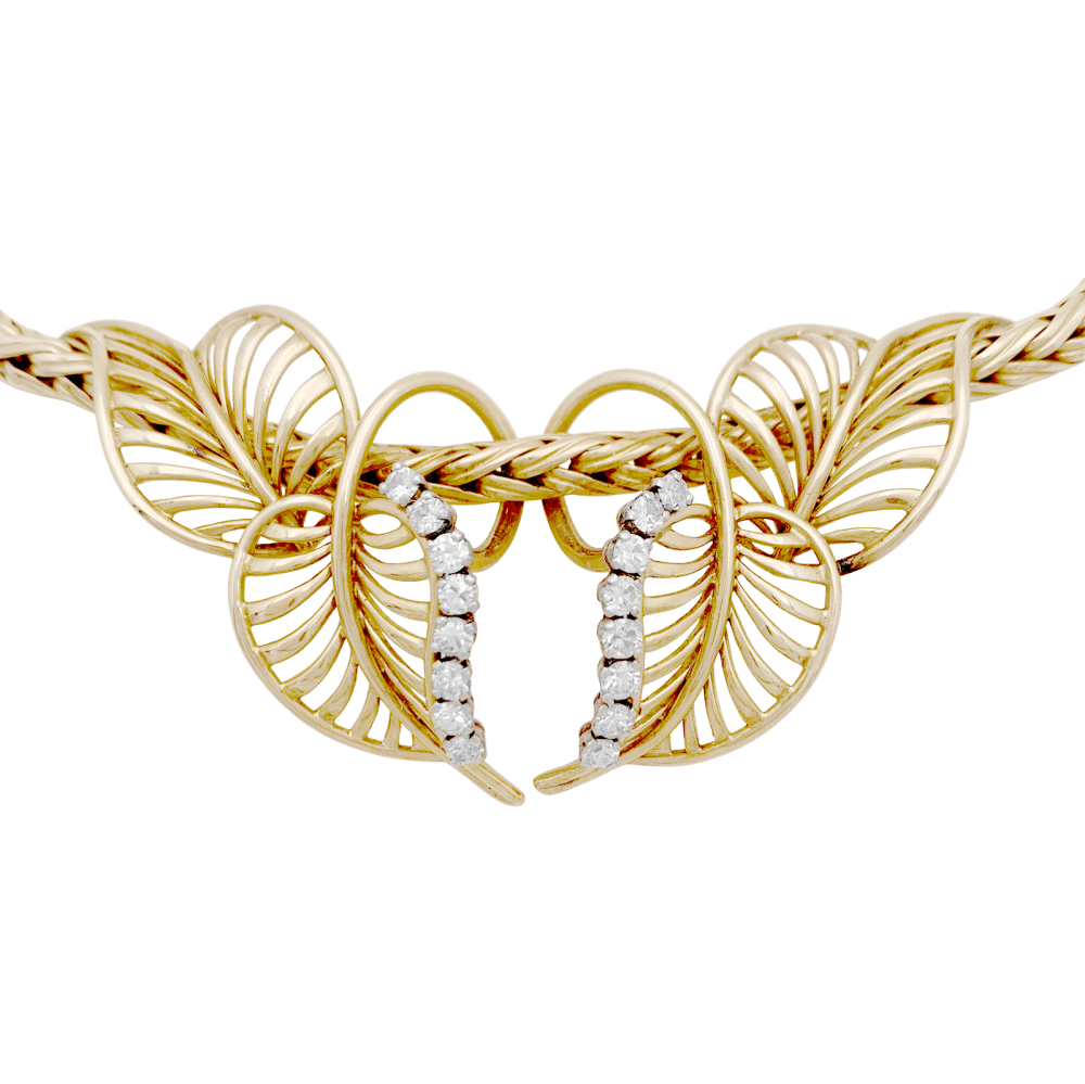 Collier "feuillages" or jaune et diamants. 5