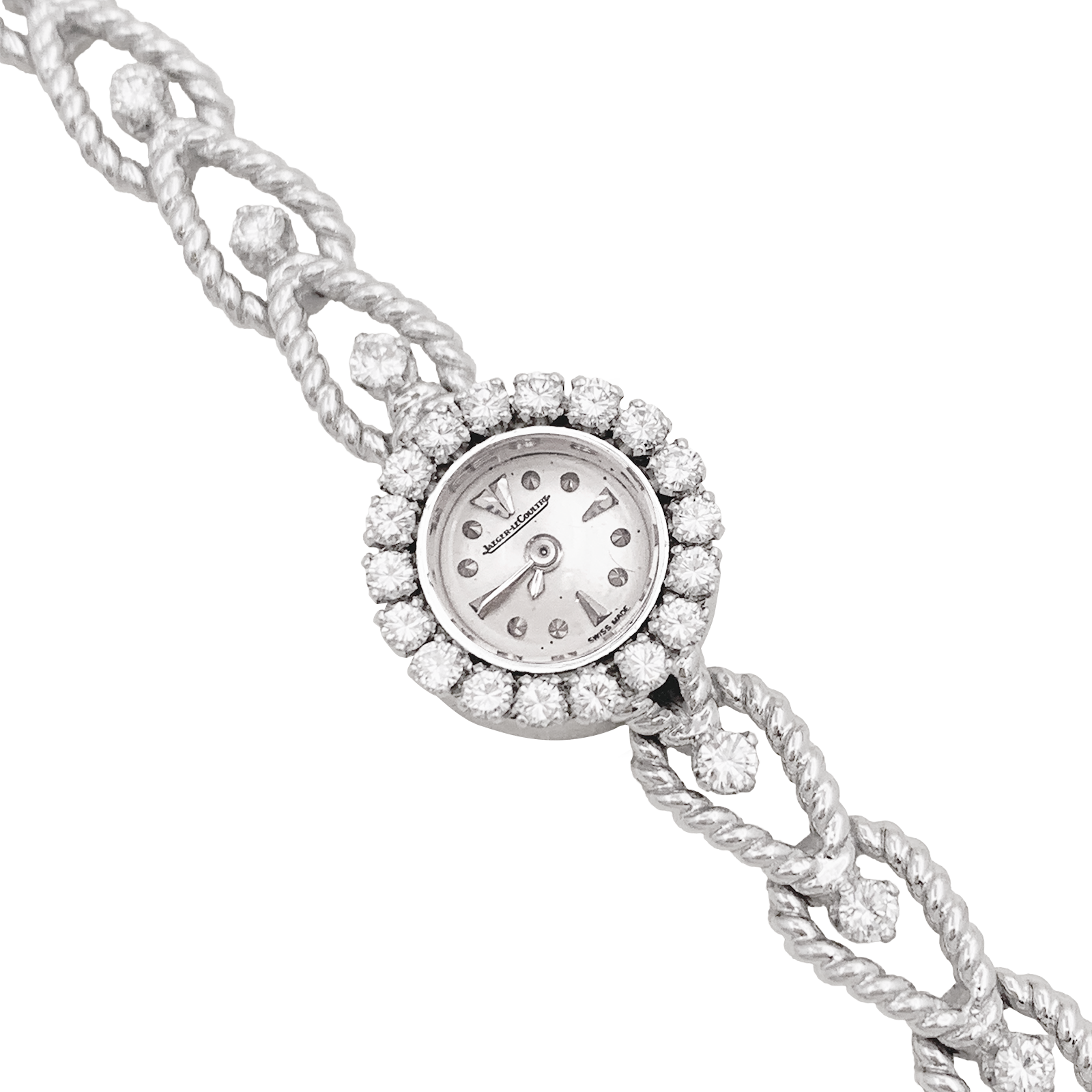 Montre Femme Jaeger-Lecoultre, or blanc, diamants.  2