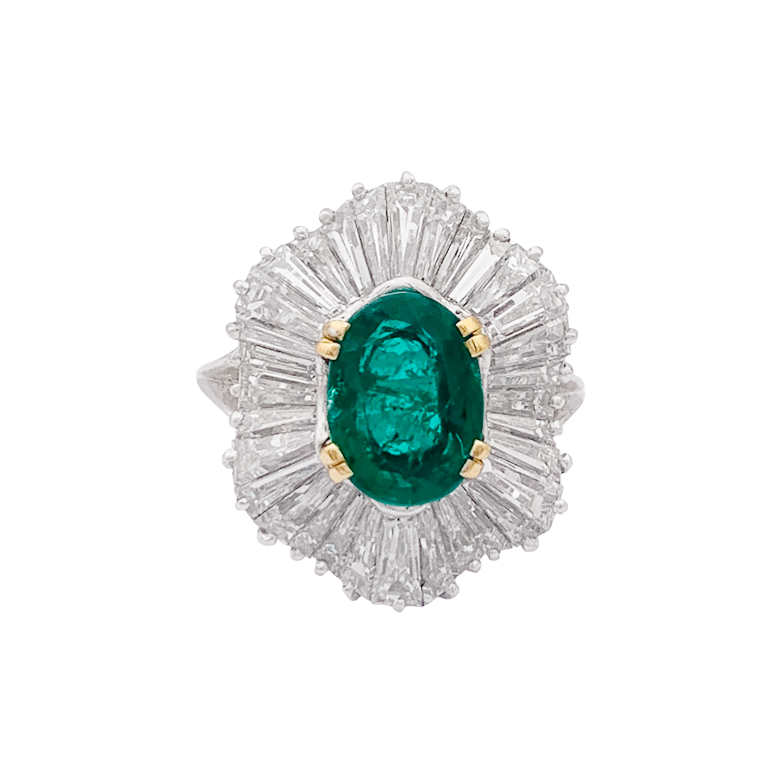 Bague "Jupe" platine, or jaune, diamants, émeraude. 1