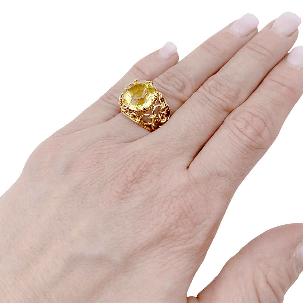 Bague vintage or jaune, citrine.  7