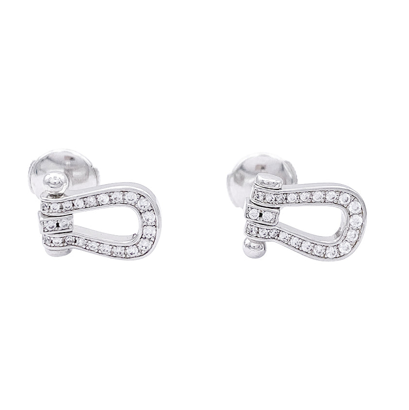 Boucles d'oreilles Fred, "Force 10", or blanc, diamants. 2