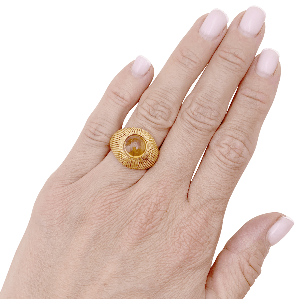 Bague vintage, or jaune, cabochon de citrine. 5