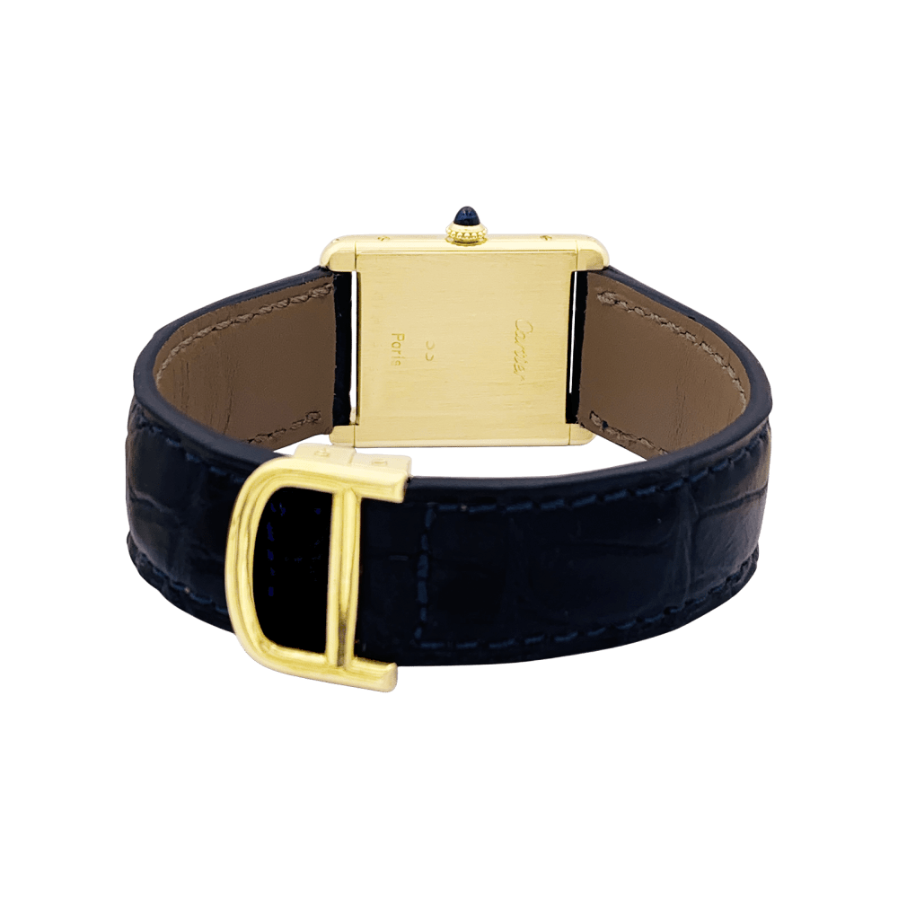 Montre Cartier, "Tank Louis Cartier", or jaune, bracelet cuir.  4